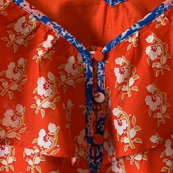 J. Crew Classic Floral Block Ruffle V Neck Orange Summer Top Size Small - Picture 4 of 16